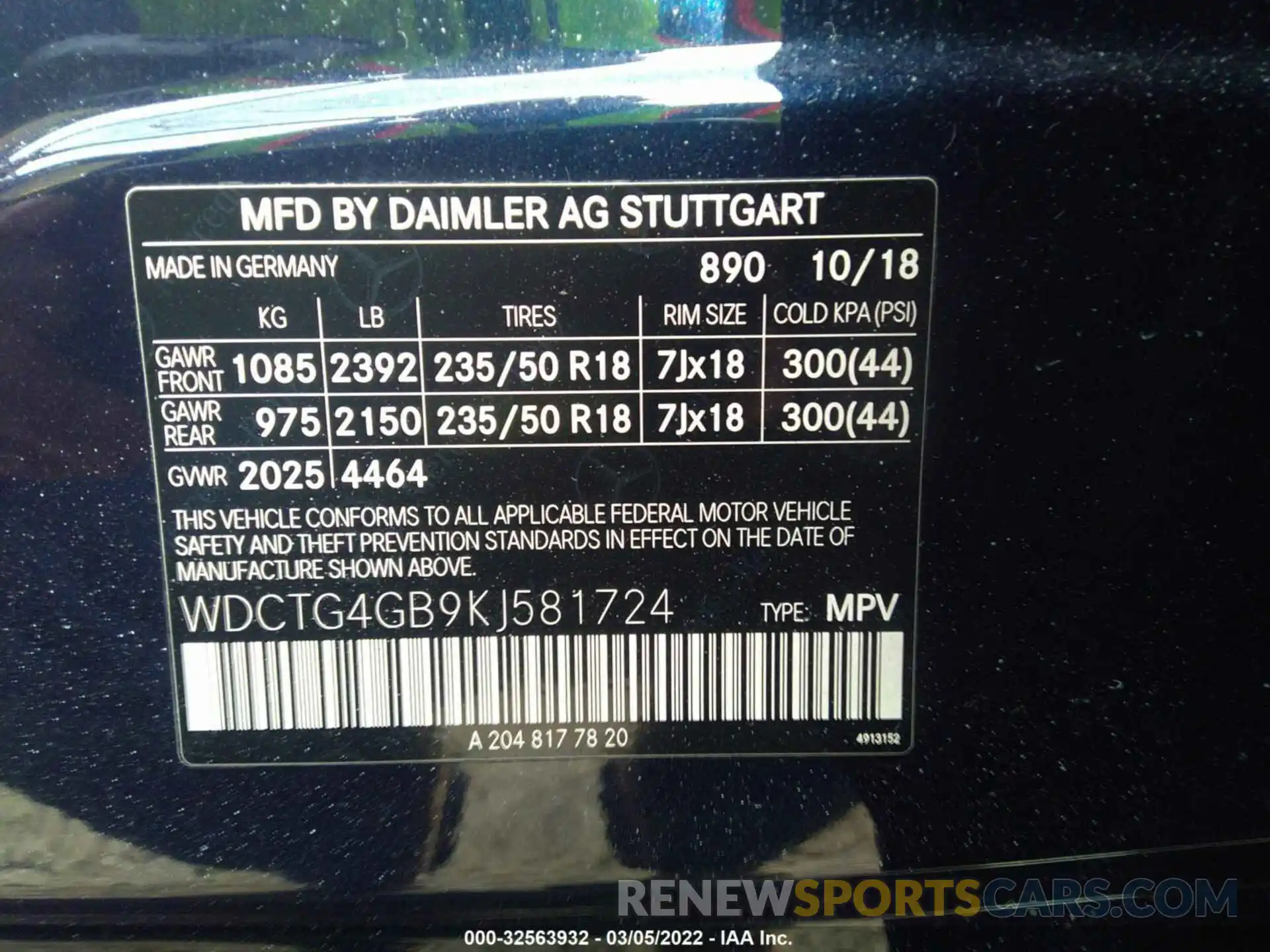 9 Фотография поврежденного автомобиля WDCTG4GB9KJ581724 MERCEDES-BENZ GLA 2019