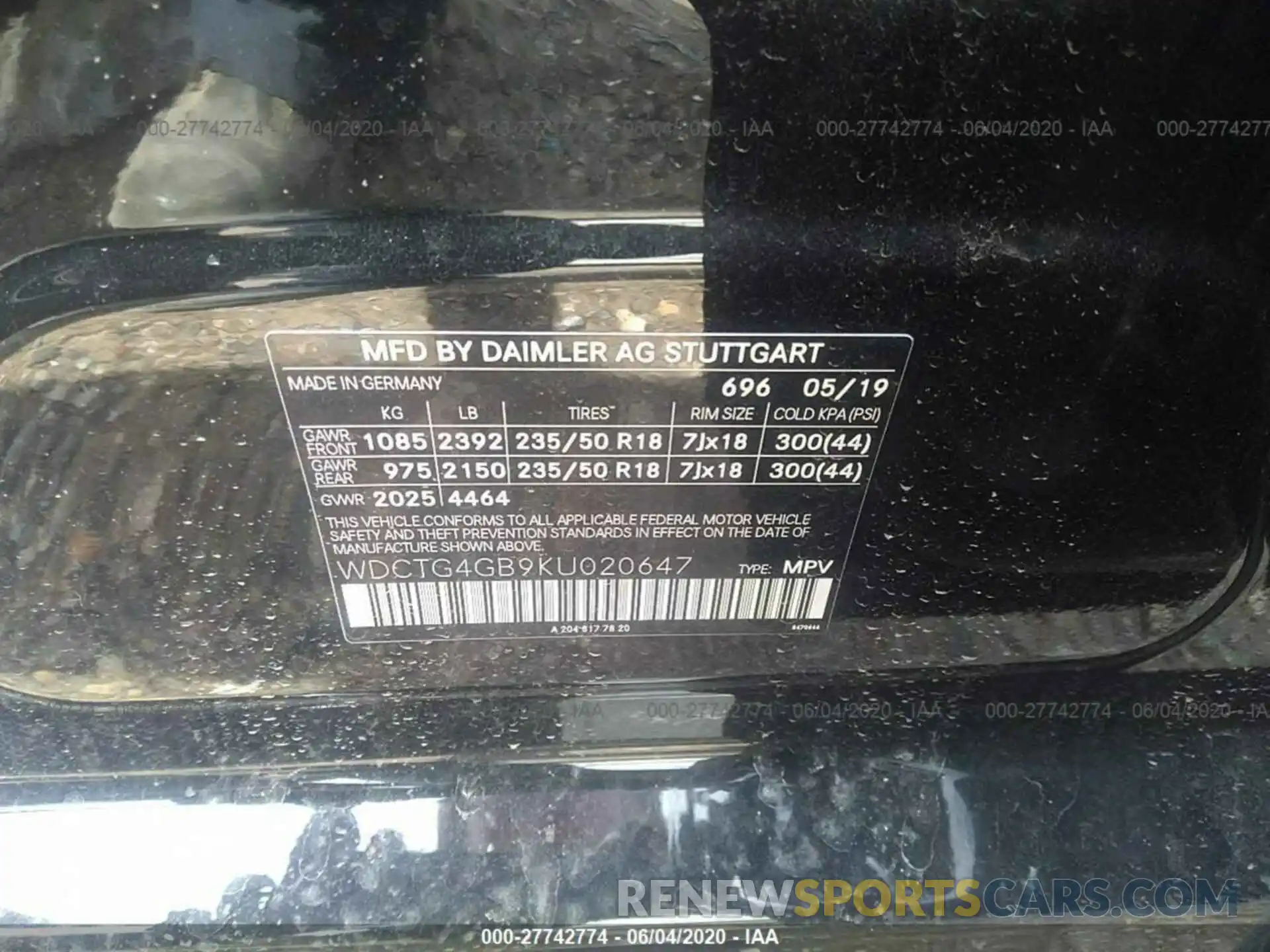 9 Photograph of a damaged car WDCTG4GB9KU020647 MERCEDES-BENZ GLA 2019