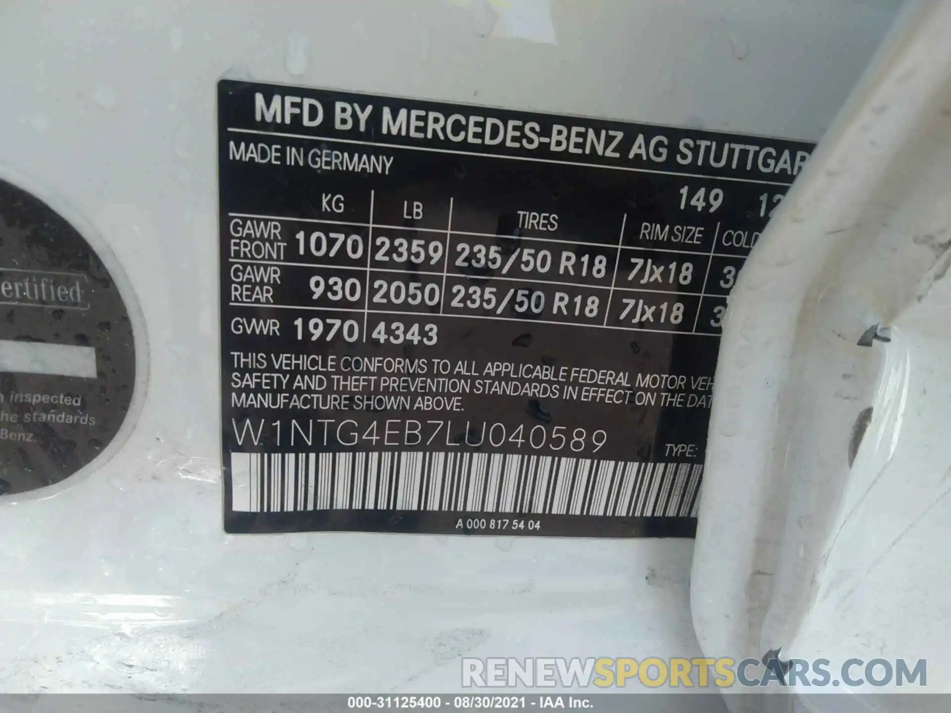 9 Фотография поврежденного автомобиля W1NTG4EB7LU040589 MERCEDES-BENZ GLA 2020