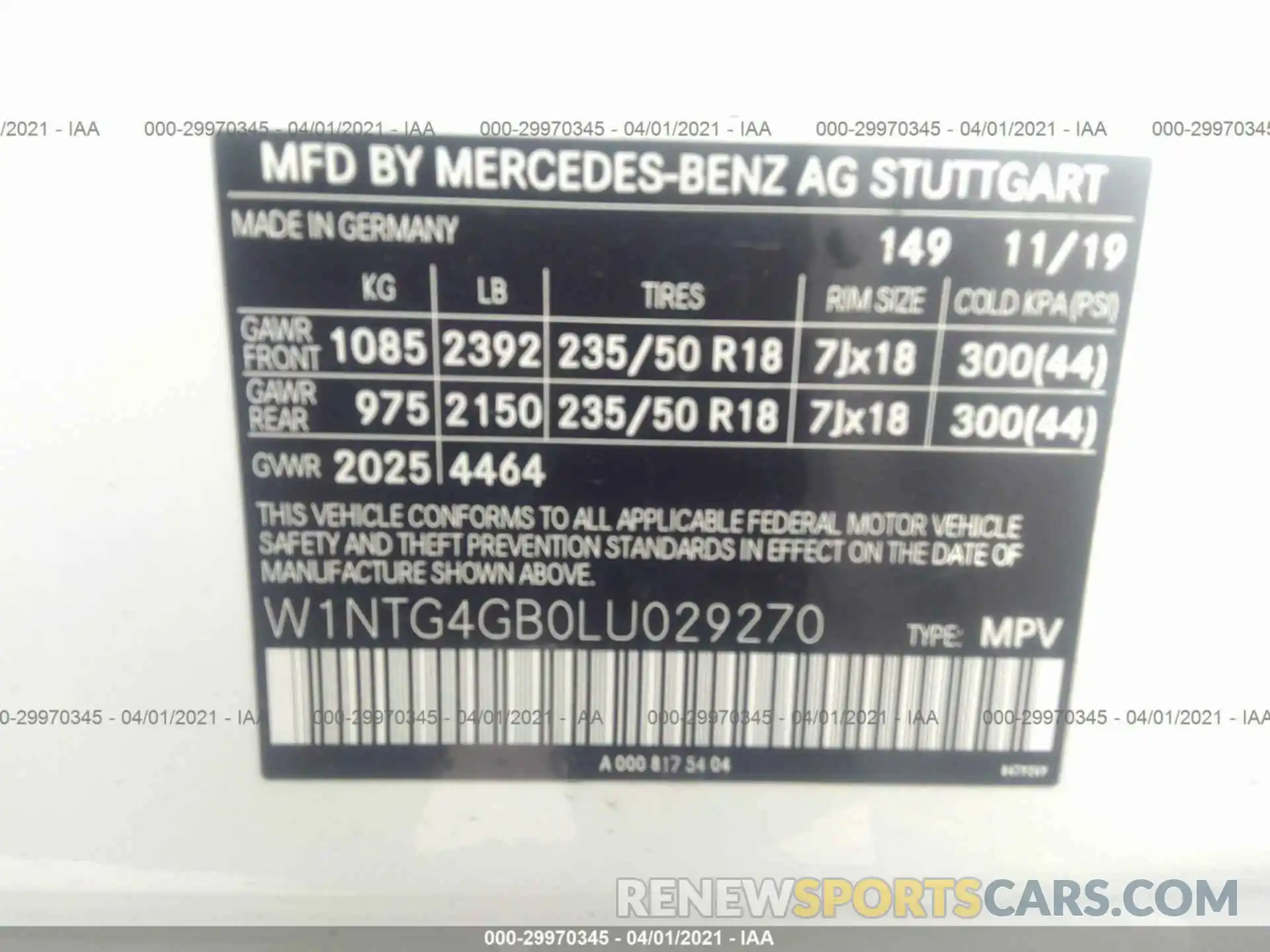 9 Фотография поврежденного автомобиля W1NTG4GB0LU029270 MERCEDES-BENZ GLA 2020