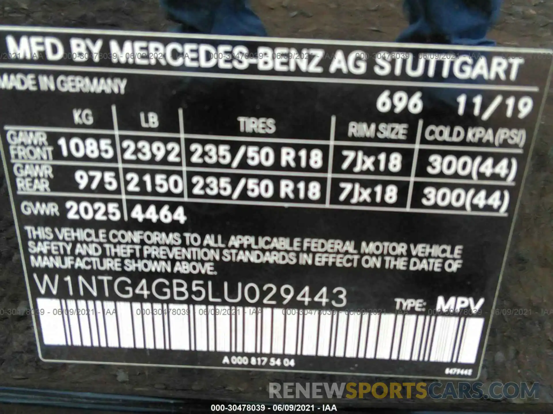 9 Фотография поврежденного автомобиля W1NTG4GB5LU029443 MERCEDES-BENZ GLA 2020