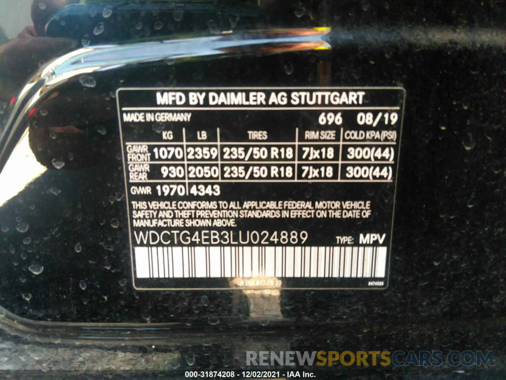 9 Фотография поврежденного автомобиля WDCTG4EB3LU024889 MERCEDES-BENZ GLA 2020