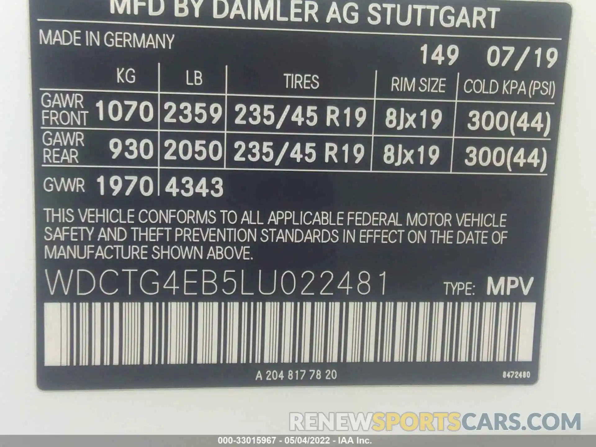 9 Фотография поврежденного автомобиля WDCTG4EB5LU022481 MERCEDES-BENZ GLA 2020