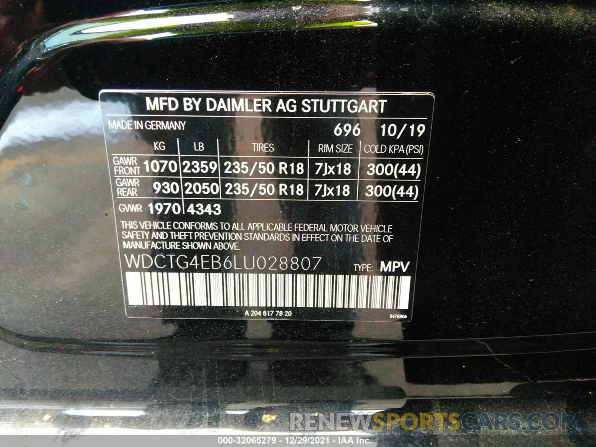 9 Фотография поврежденного автомобиля WDCTG4EB6LU028807 MERCEDES-BENZ GLA 2020