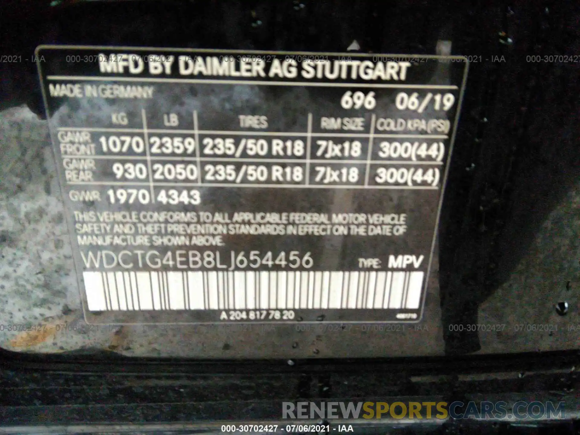 9 Фотография поврежденного автомобиля WDCTG4EB8LJ654456 MERCEDES-BENZ GLA 2020