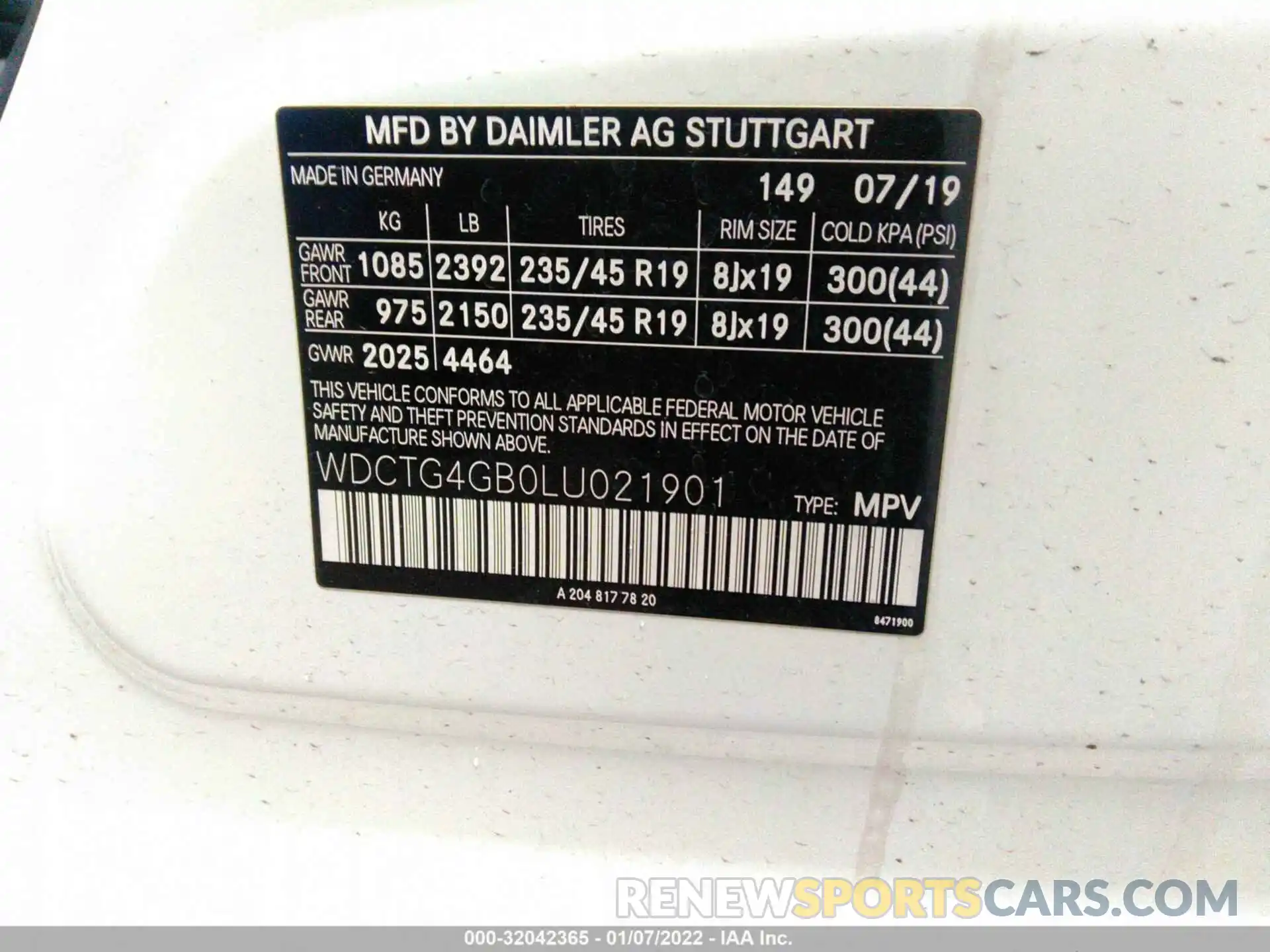 9 Фотография поврежденного автомобиля WDCTG4GB0LU021901 MERCEDES-BENZ GLA 2020