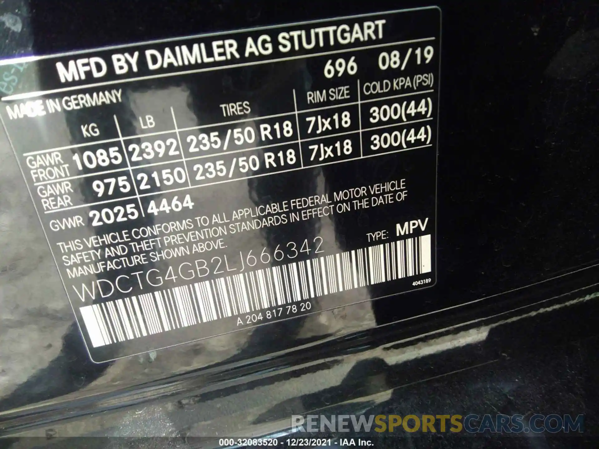 9 Фотография поврежденного автомобиля WDCTG4GB2LJ666342 MERCEDES-BENZ GLA 2020