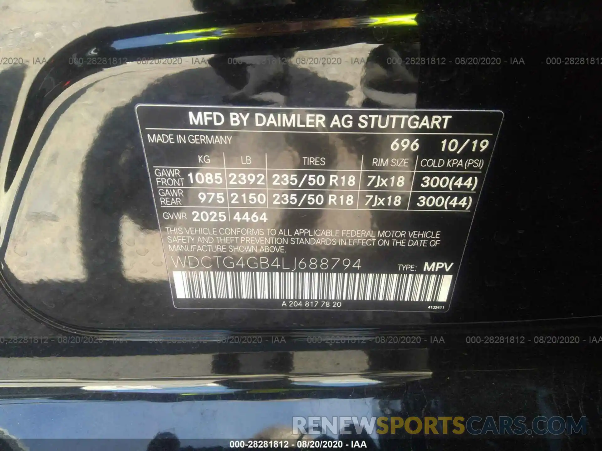 9 Фотография поврежденного автомобиля WDCTG4GB4LJ688794 MERCEDES-BENZ GLA 2020