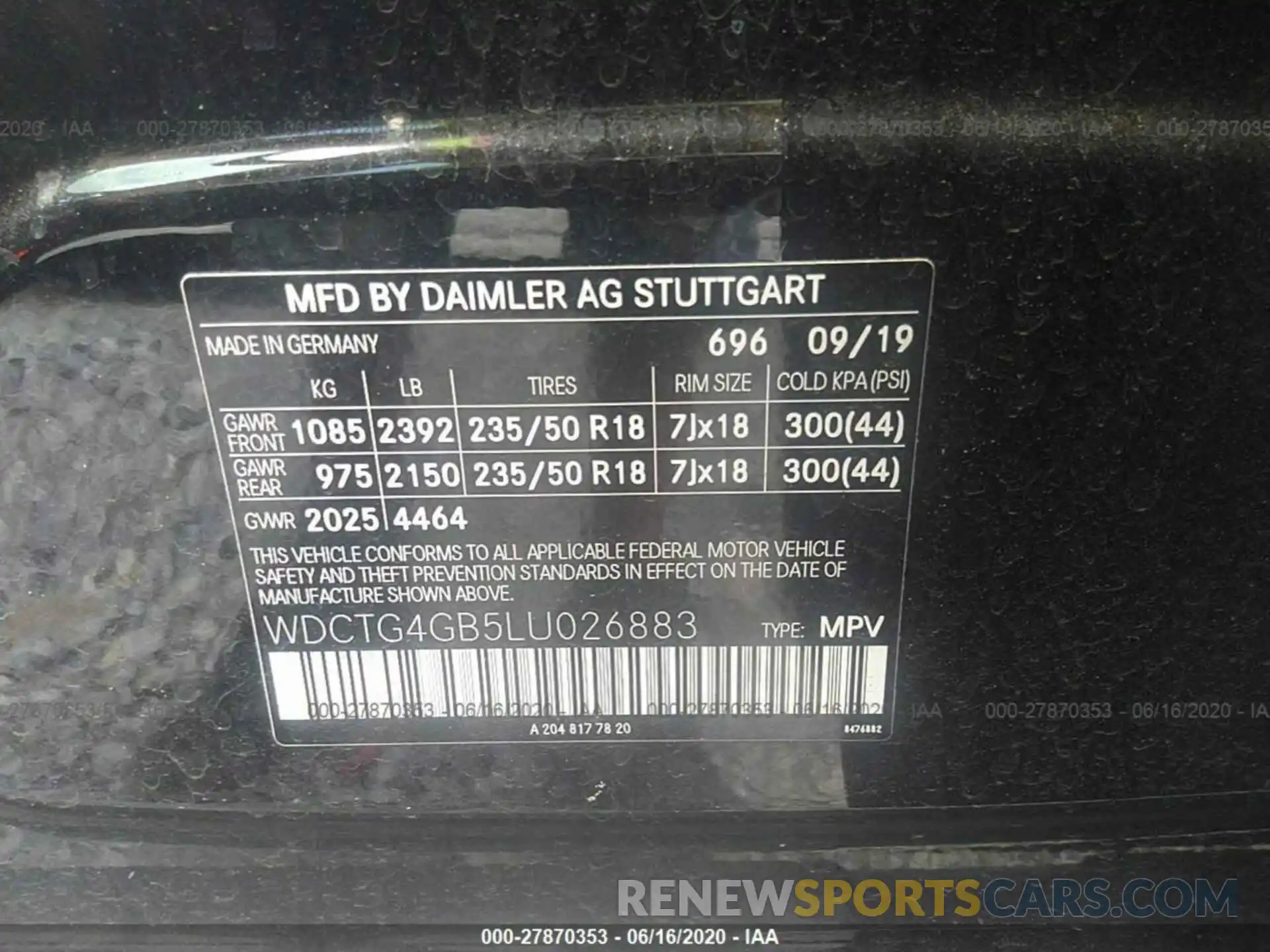 9 Фотография поврежденного автомобиля WDCTG4GB5LU026883 MERCEDES-BENZ GLA 2020