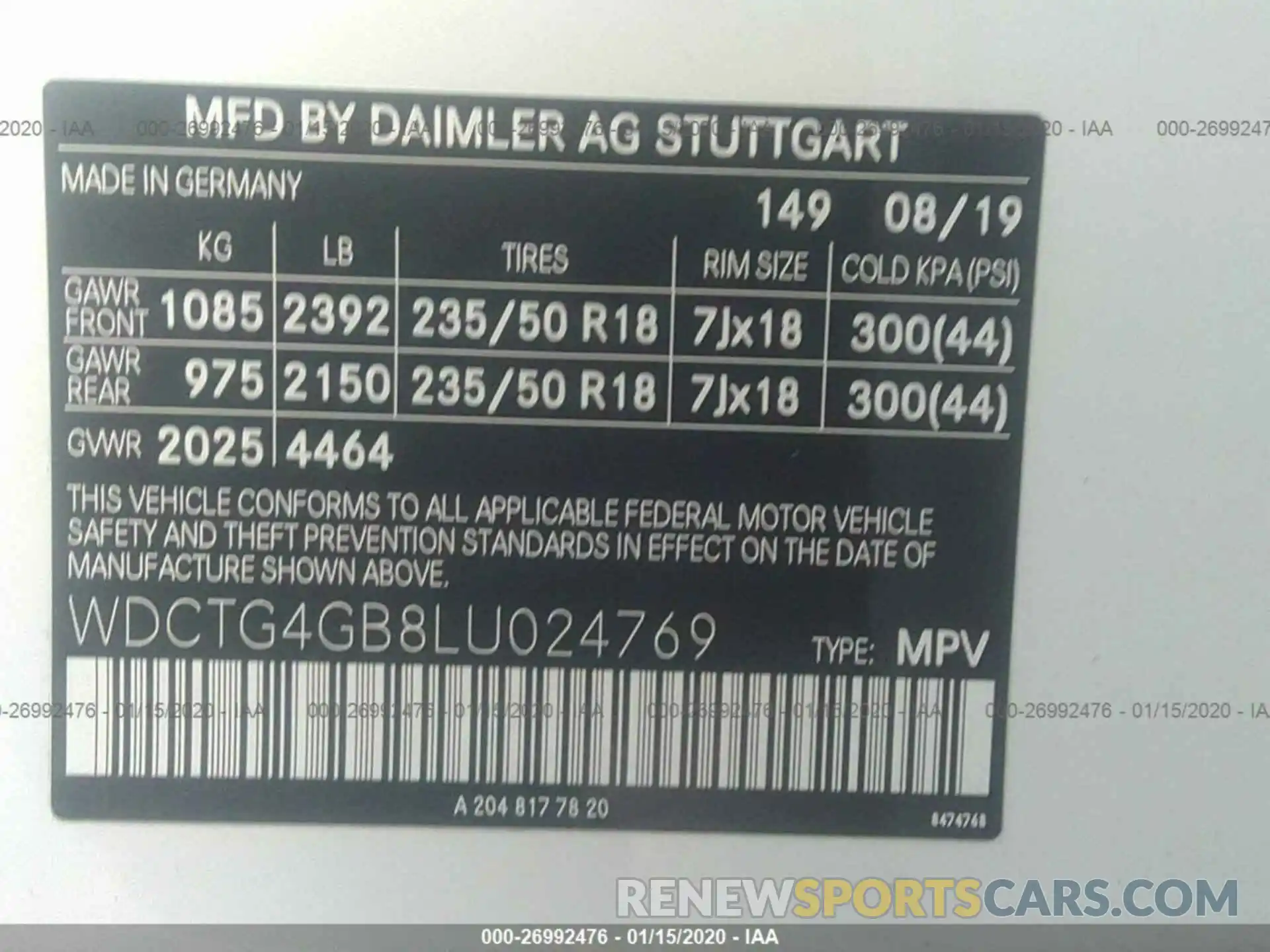 9 Фотография поврежденного автомобиля WDCTG4GB8LU024769 MERCEDES-BENZ GLA 2020