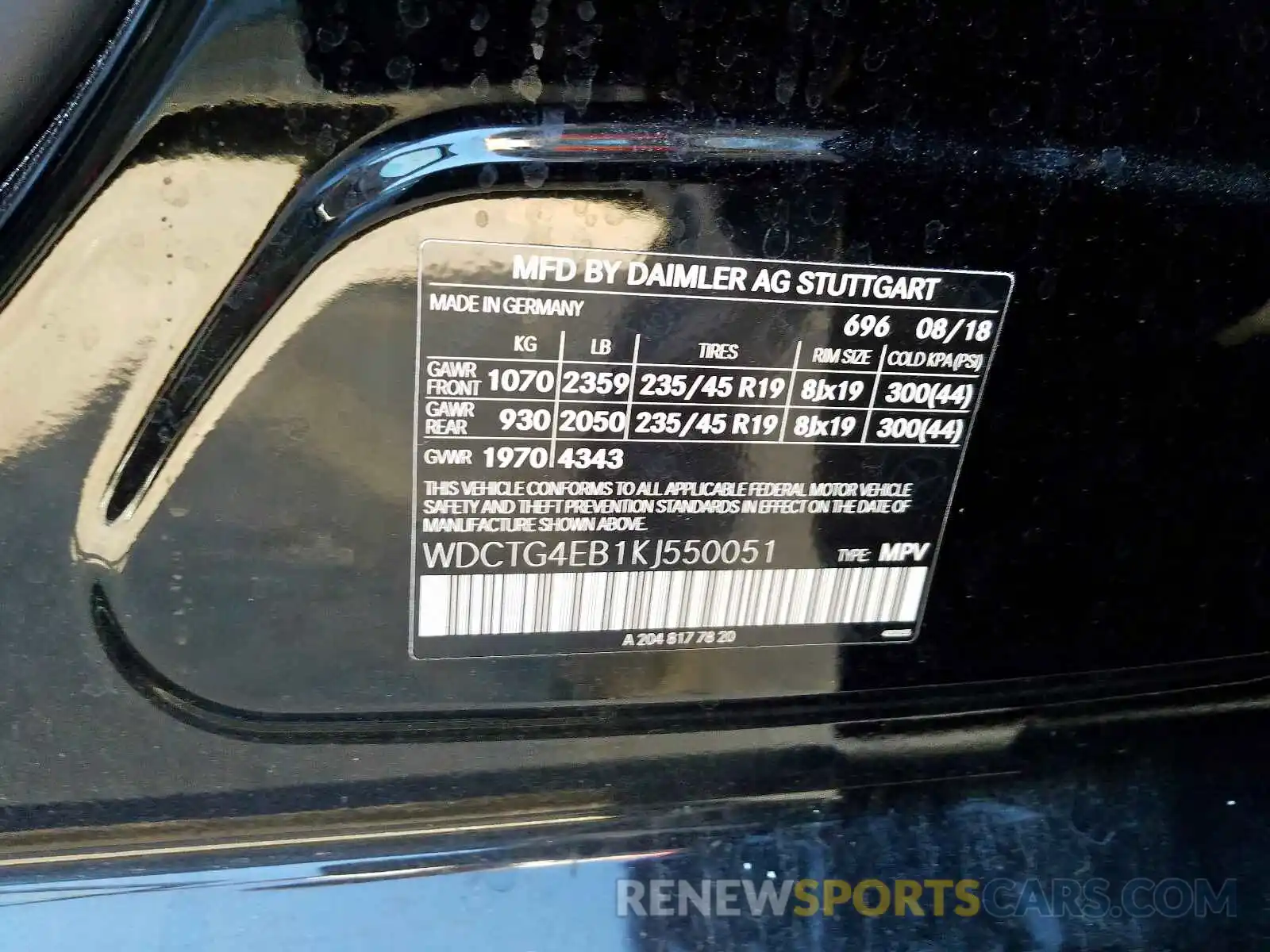 10 Photograph of a damaged car WDCTG4EB1KJ550051 MERCEDES-BENZ GLA 250 2019