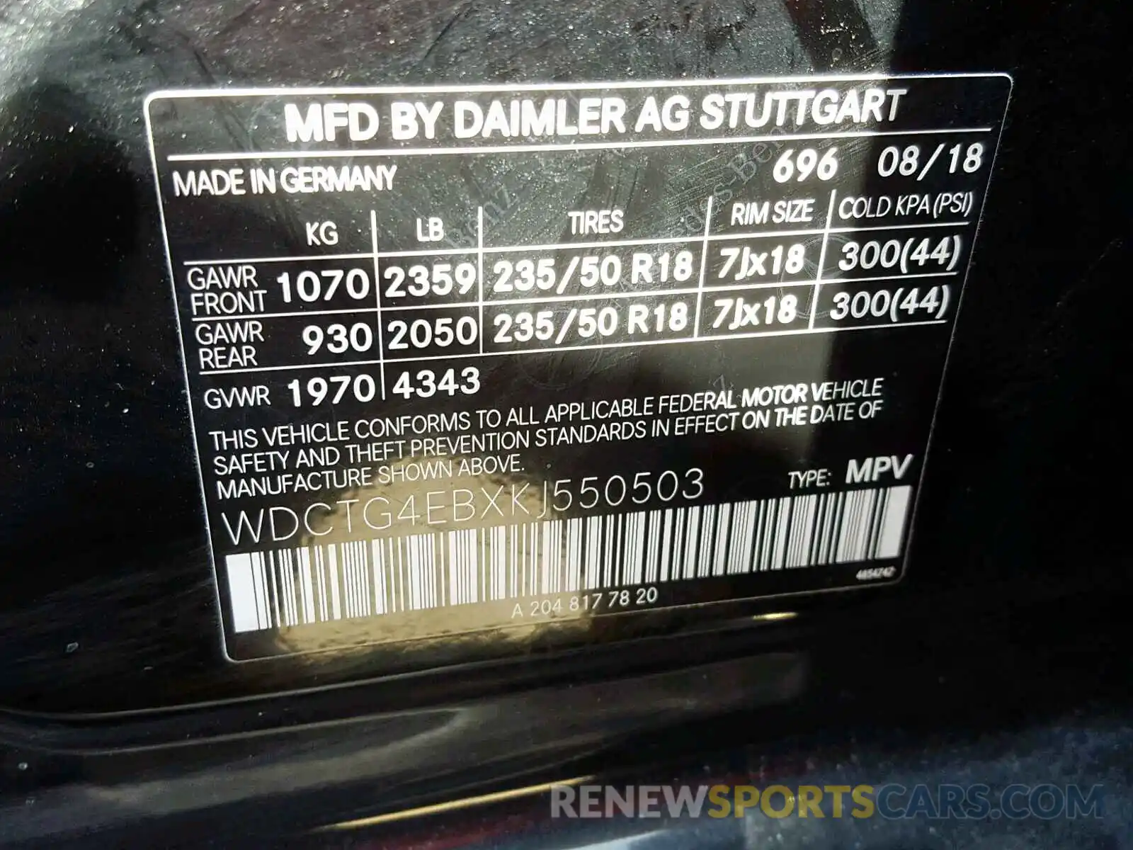 10 Photograph of a damaged car WDCTG4EBXKJ550503 MERCEDES-BENZ GLA 250 2019