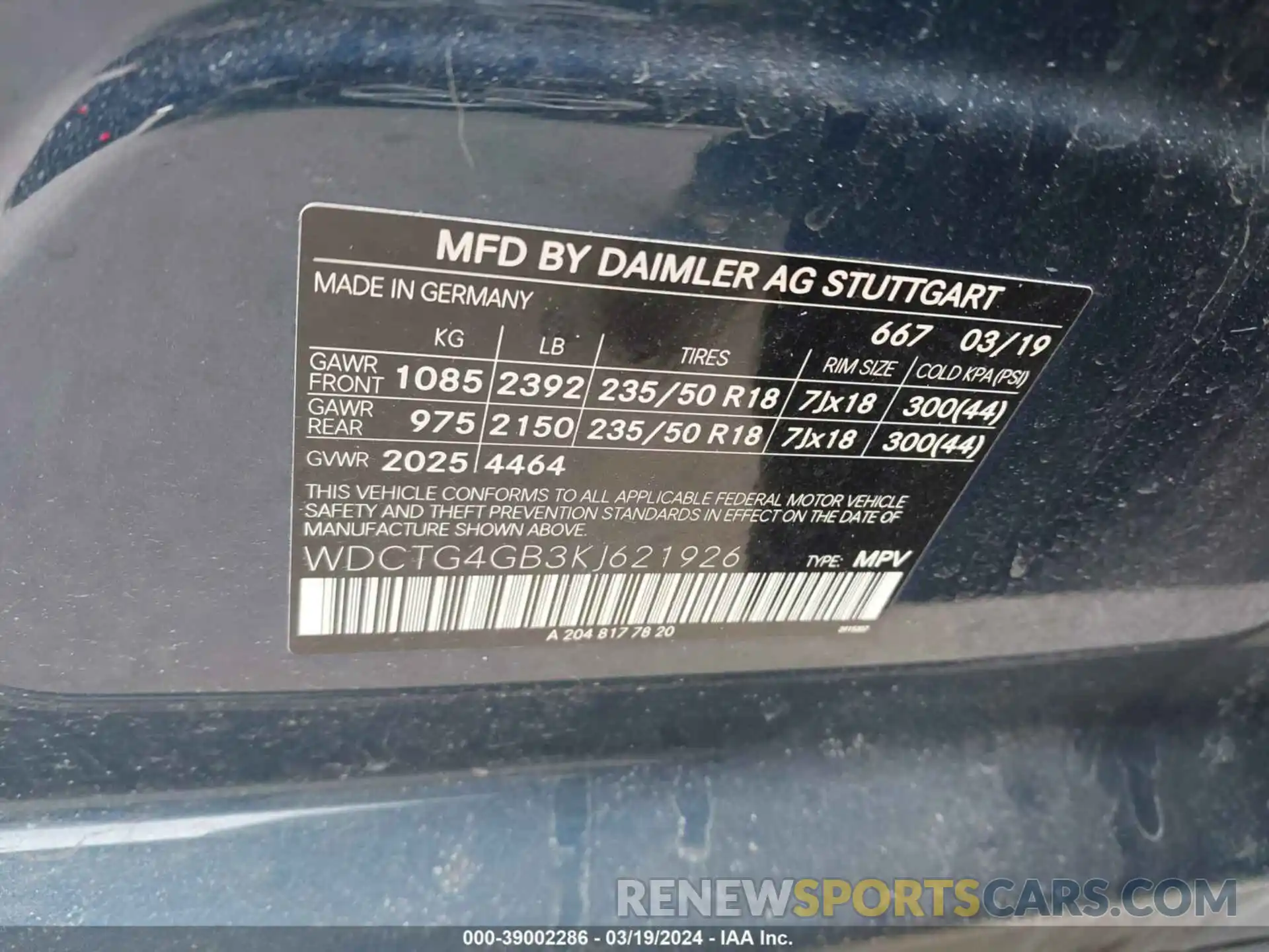 9 Photograph of a damaged car WDCTG4GB3KJ621926 MERCEDES-BENZ GLA 250 2019