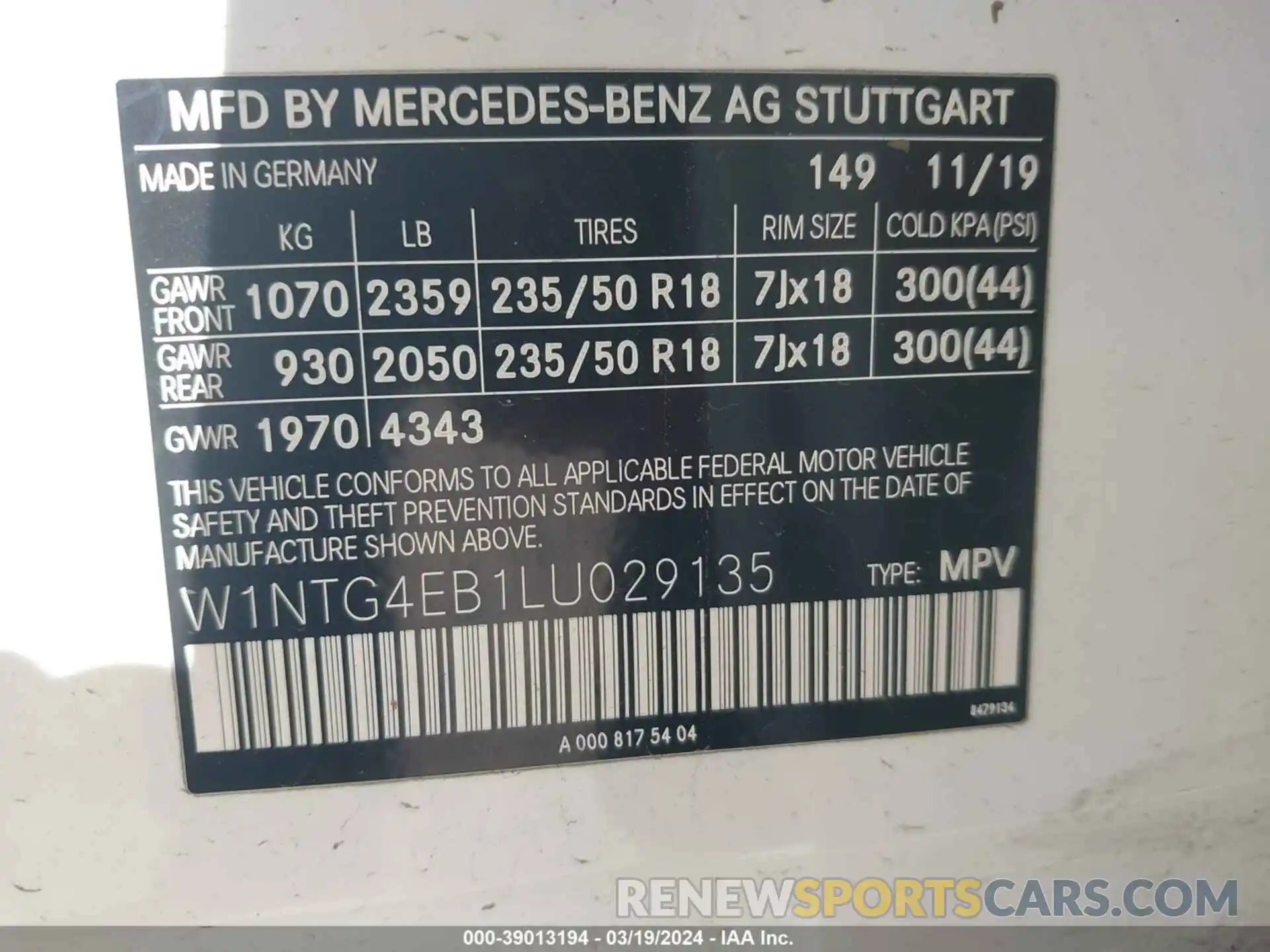 9 Фотография поврежденного автомобиля W1NTG4EB1LU029135 MERCEDES-BENZ GLA 250 2020