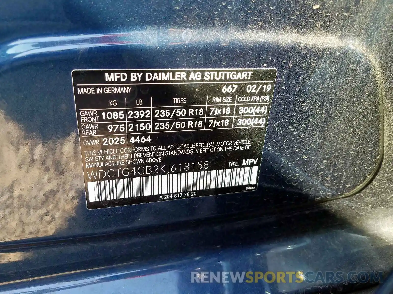 10 Photograph of a damaged car WDCTG4GB2KJ618158 MERCEDES-BENZ GLA 250 4M 2019