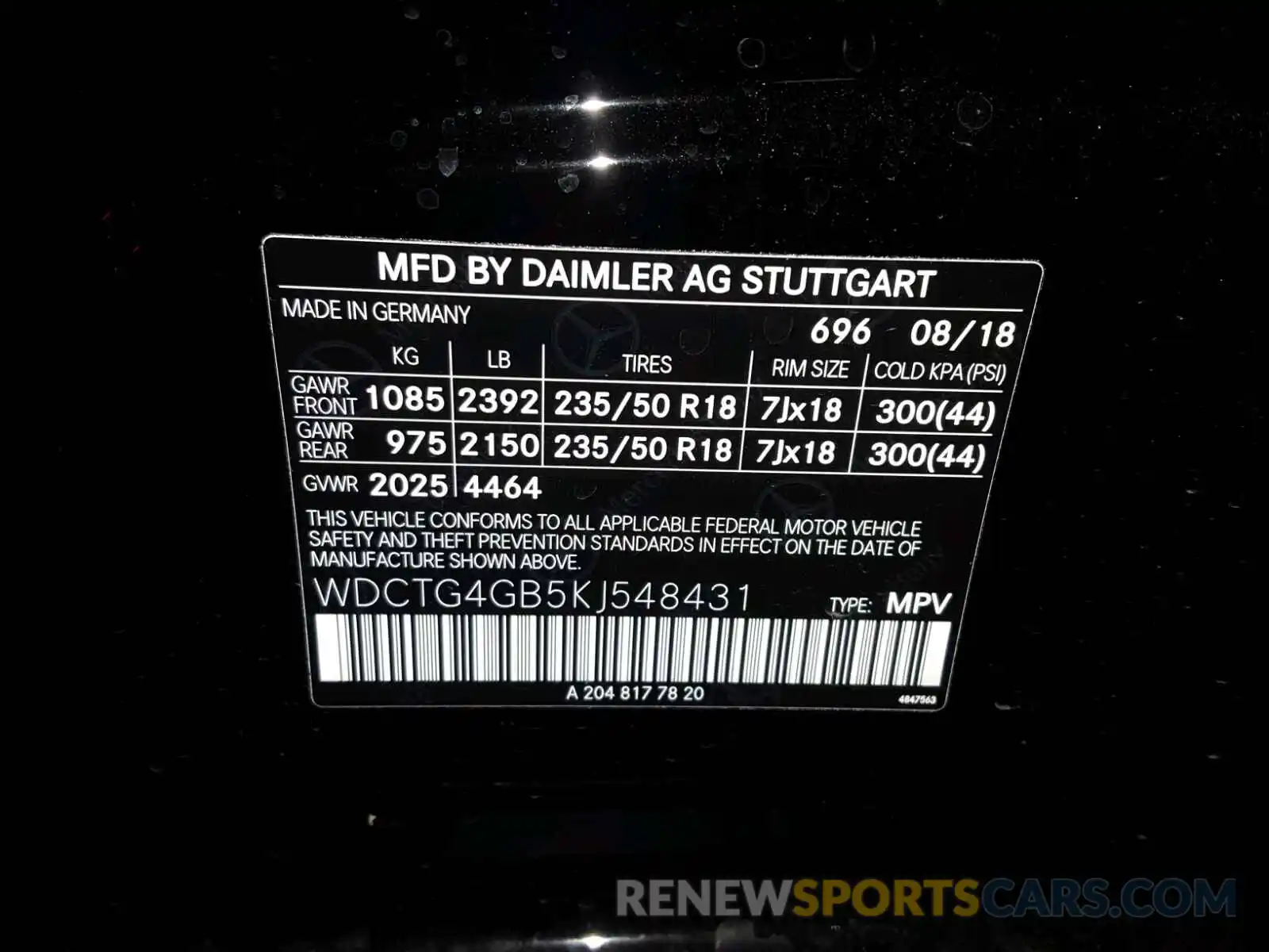 10 Photograph of a damaged car WDCTG4GB5KJ548431 MERCEDES-BENZ GLA 250 4M 2019