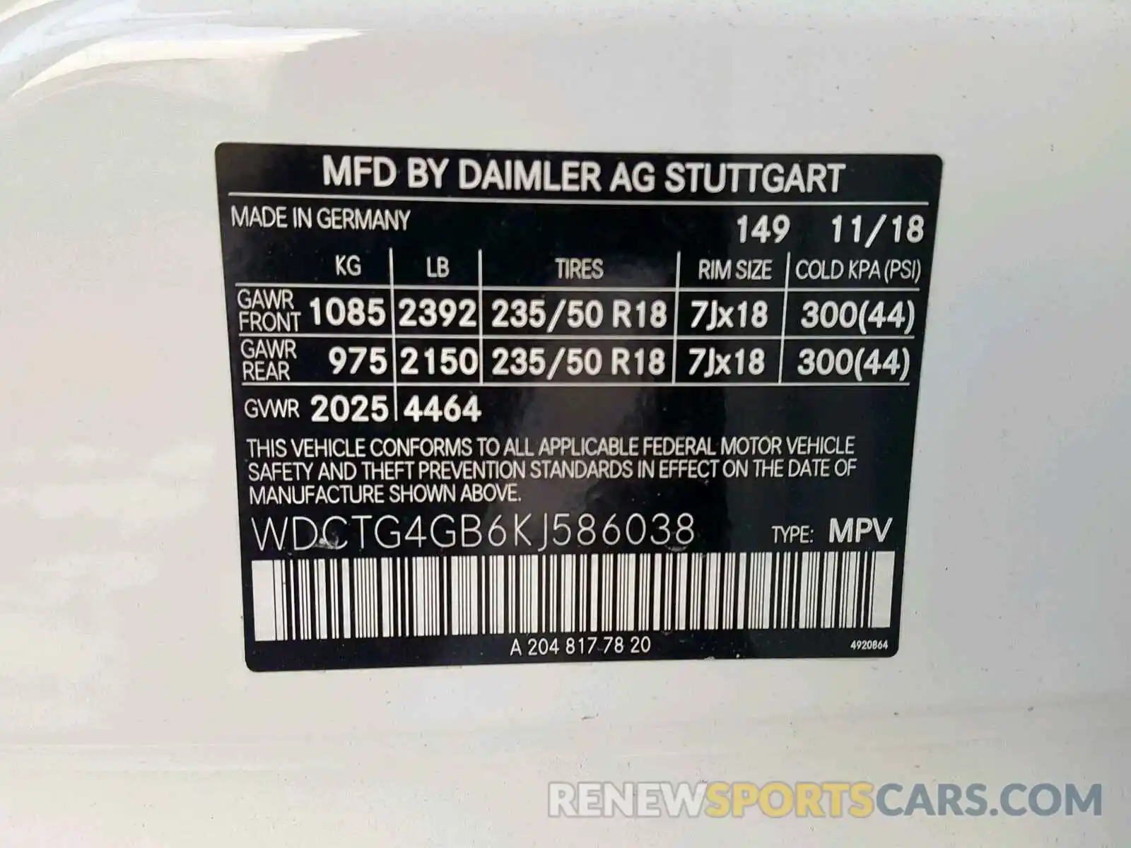 10 Фотография поврежденного автомобиля WDCTG4GB6KJ586038 MERCEDES-BENZ GLA 250 4M 2019