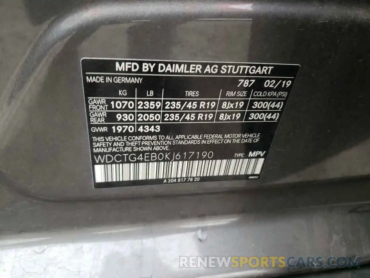 10 Photograph of a damaged car WDCTG4EB0KJ617190 MERCEDES-BENZ GLA-CLASS 2019