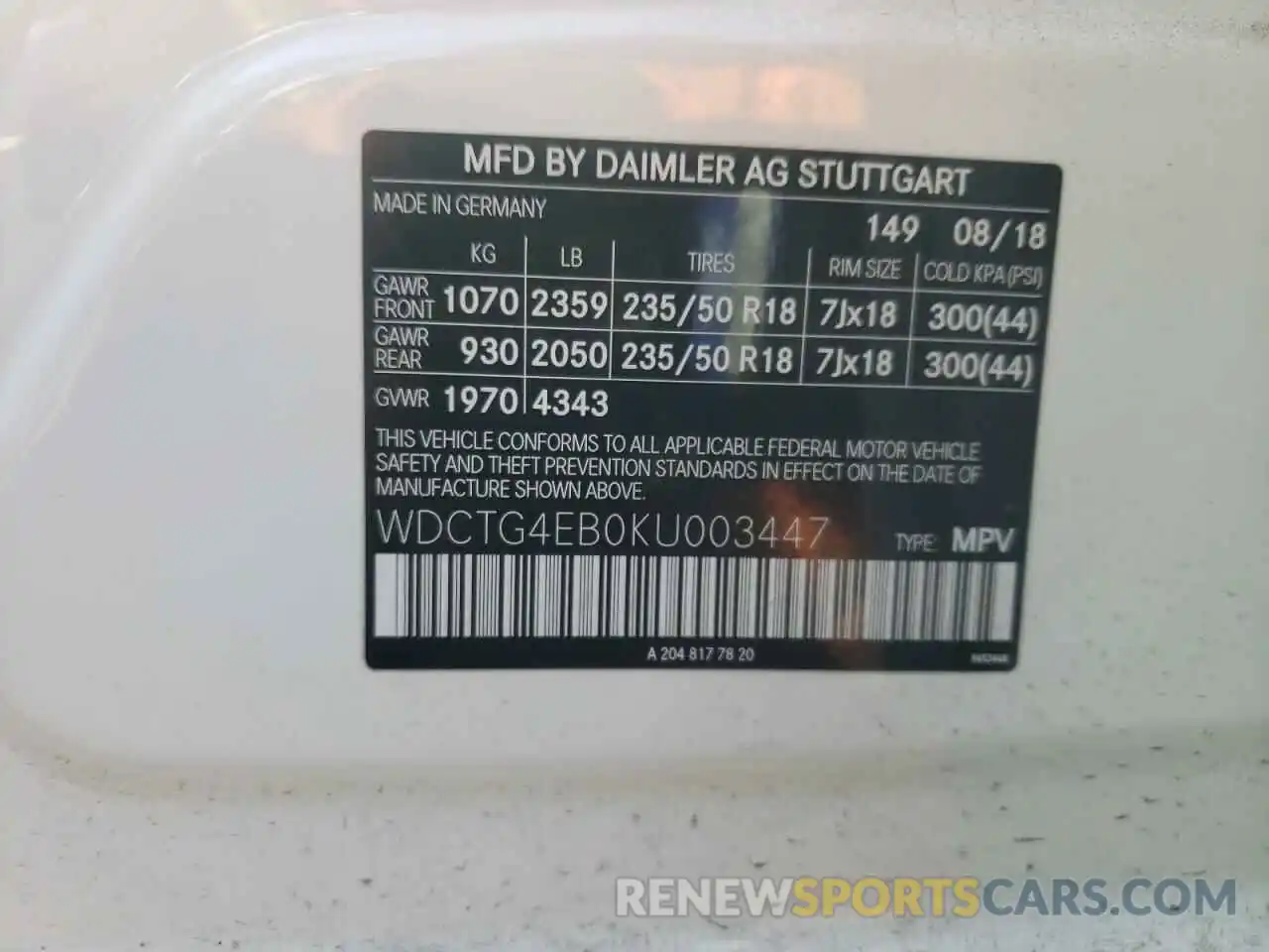 10 Photograph of a damaged car WDCTG4EB0KU003447 MERCEDES-BENZ GLA-CLASS 2019