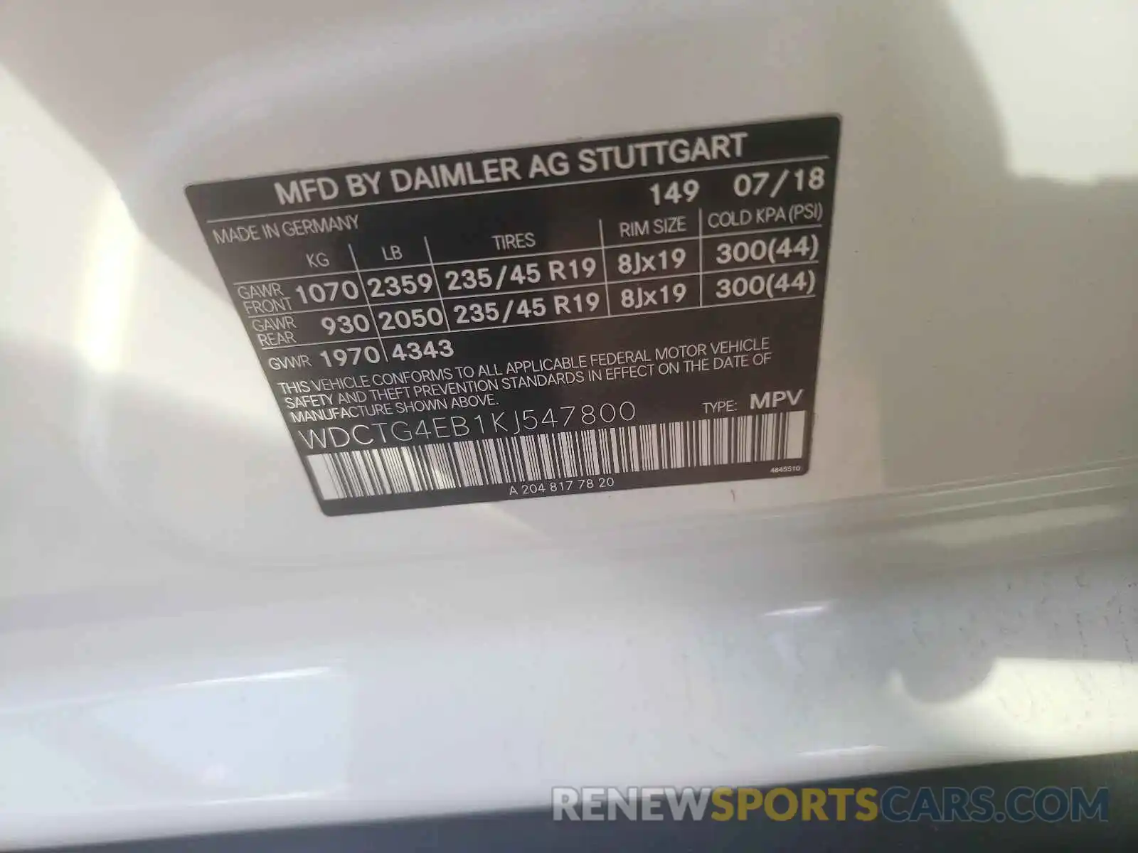 10 Photograph of a damaged car WDCTG4EB1KJ547800 MERCEDES-BENZ GLA-CLASS 2019