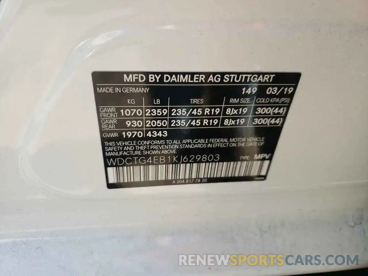 10 Photograph of a damaged car WDCTG4EB1KJ629803 MERCEDES-BENZ GLA-CLASS 2019