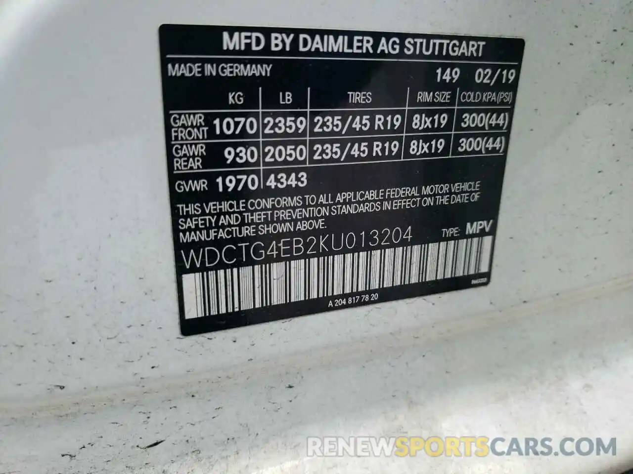 10 Photograph of a damaged car WDCTG4EB2KU013204 MERCEDES-BENZ GLA-CLASS 2019