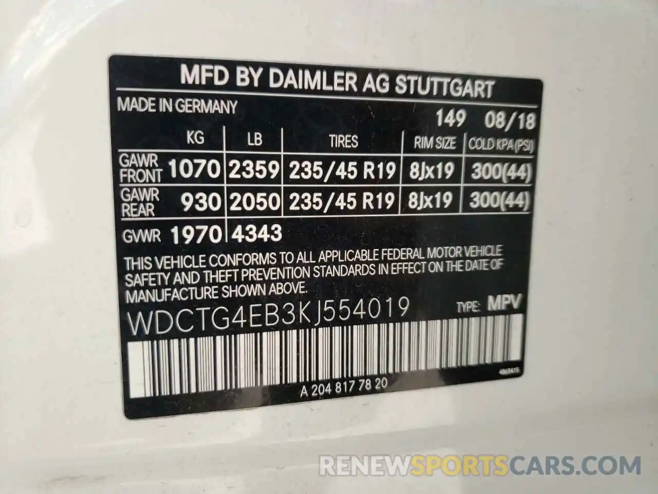 10 Photograph of a damaged car WDCTG4EB3KJ554019 MERCEDES-BENZ GLA-CLASS 2019