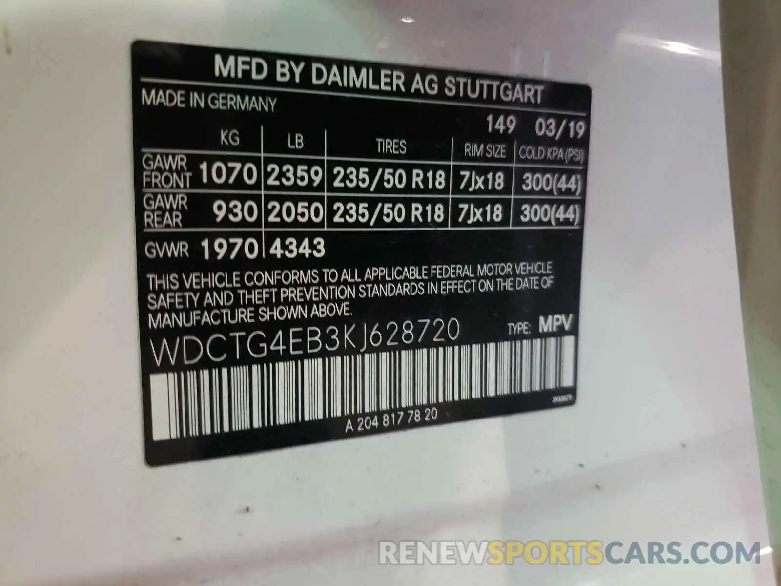 10 Photograph of a damaged car WDCTG4EB3KJ628720 MERCEDES-BENZ GLA-CLASS 2019