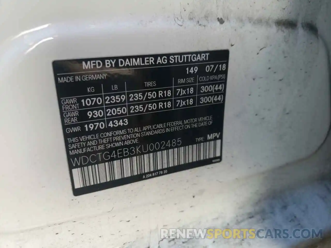 10 Photograph of a damaged car WDCTG4EB3KU002485 MERCEDES-BENZ GLA-CLASS 2019