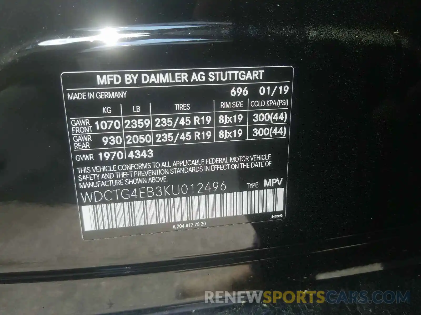 10 Photograph of a damaged car WDCTG4EB3KU012496 MERCEDES-BENZ GLA-CLASS 2019