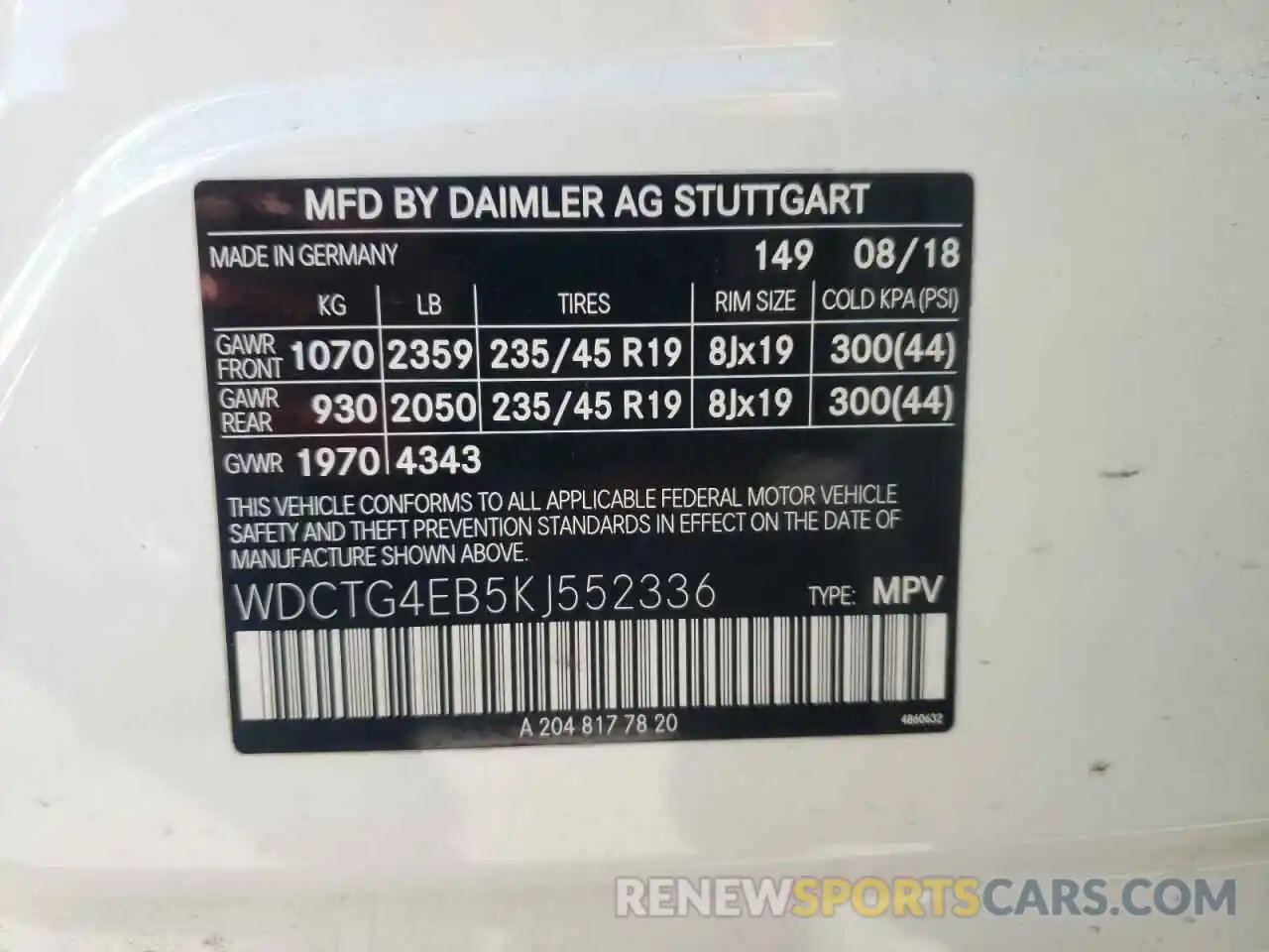 10 Photograph of a damaged car WDCTG4EB5KJ552336 MERCEDES-BENZ GLA-CLASS 2019