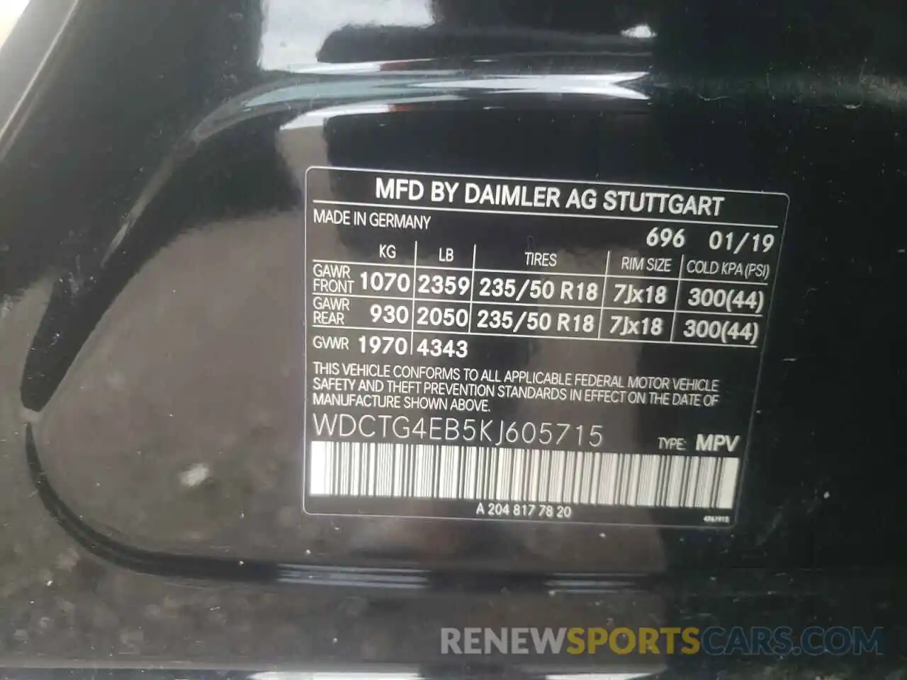 10 Photograph of a damaged car WDCTG4EB5KJ605715 MERCEDES-BENZ GLA-CLASS 2019