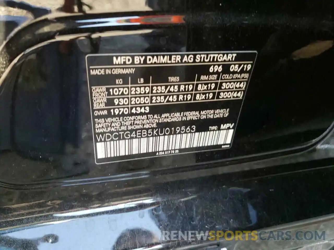 10 Photograph of a damaged car WDCTG4EB5KU019563 MERCEDES-BENZ GLA-CLASS 2019