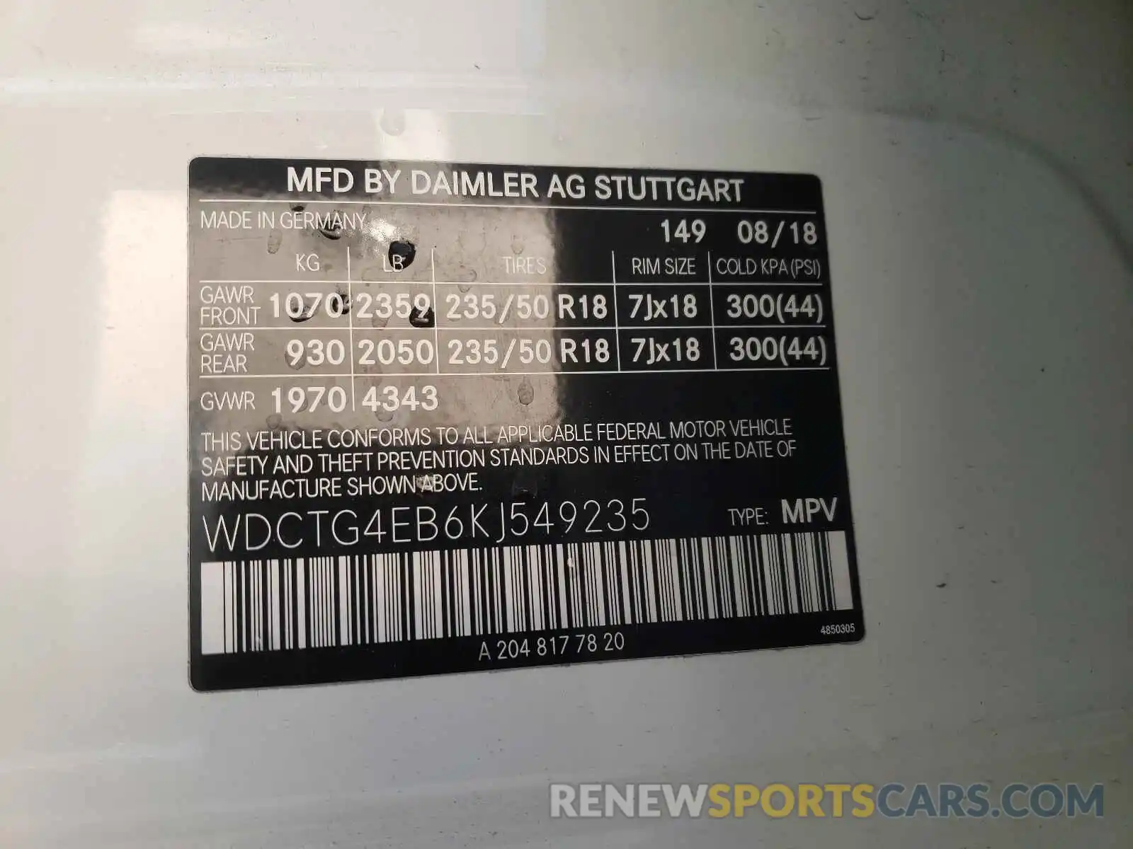 10 Photograph of a damaged car WDCTG4EB6KJ549235 MERCEDES-BENZ GLA-CLASS 2019