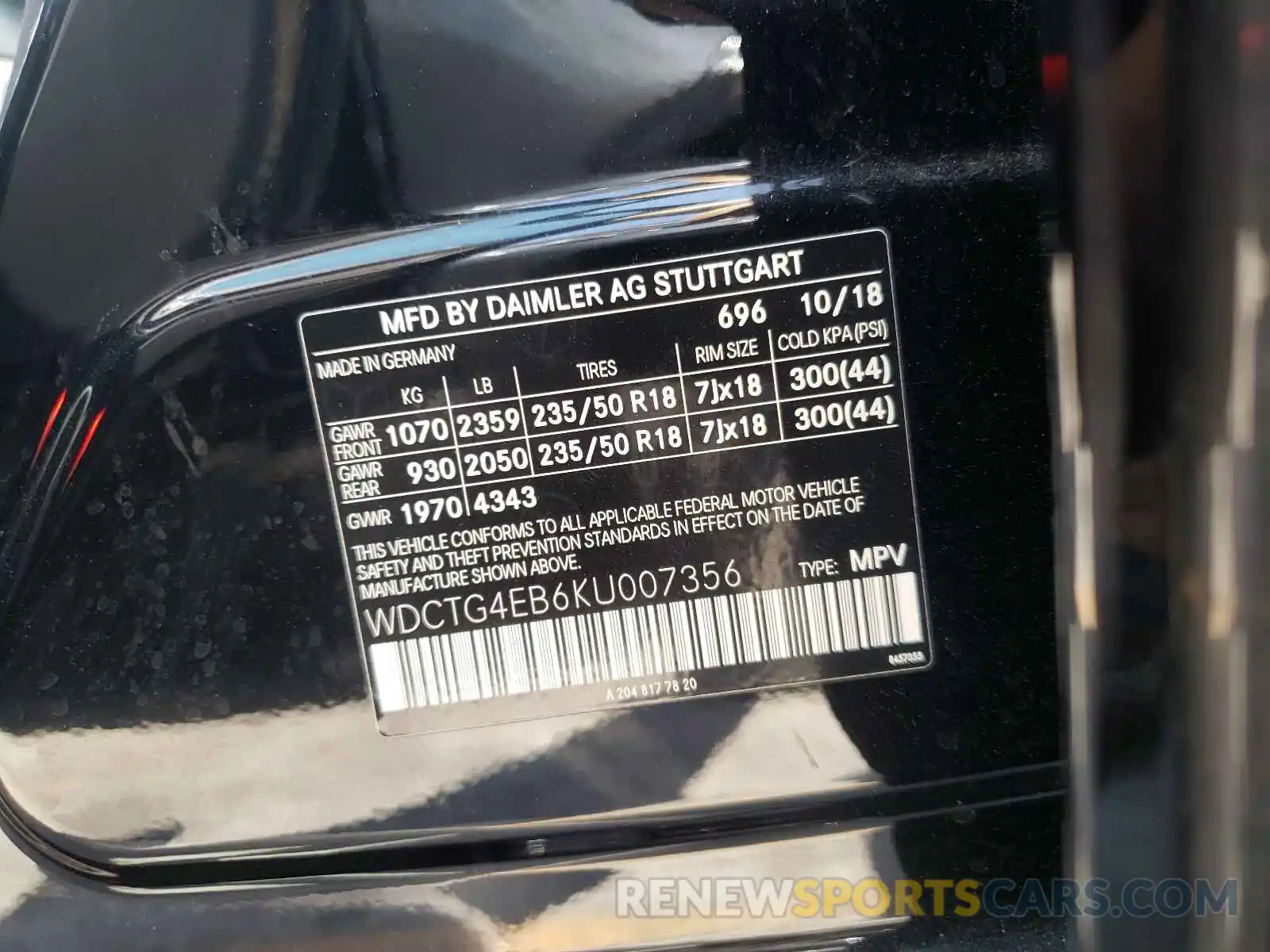 10 Photograph of a damaged car WDCTG4EB6KU007356 MERCEDES-BENZ GLA-CLASS 2019