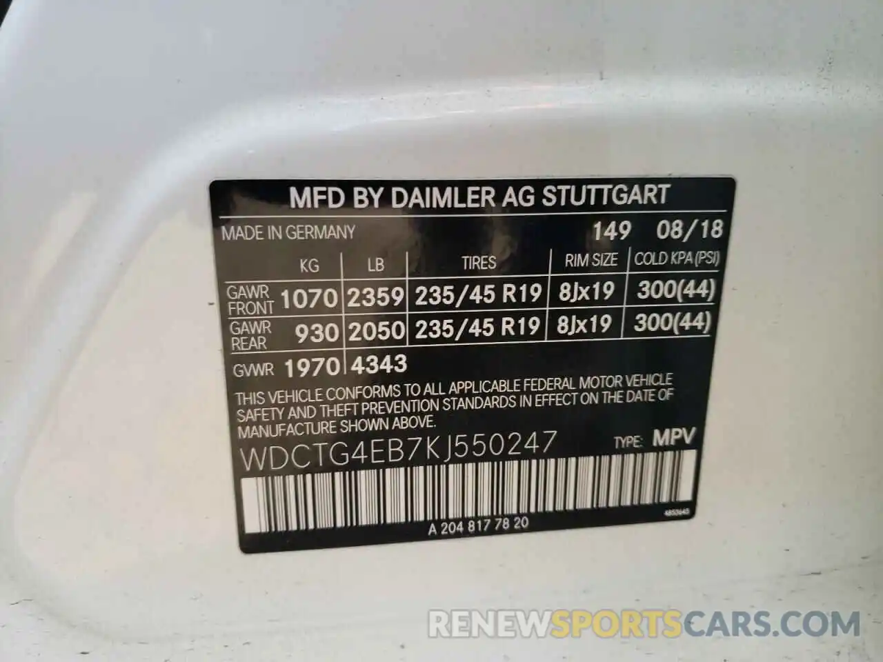 10 Photograph of a damaged car WDCTG4EB7KJ550247 MERCEDES-BENZ GLA-CLASS 2019