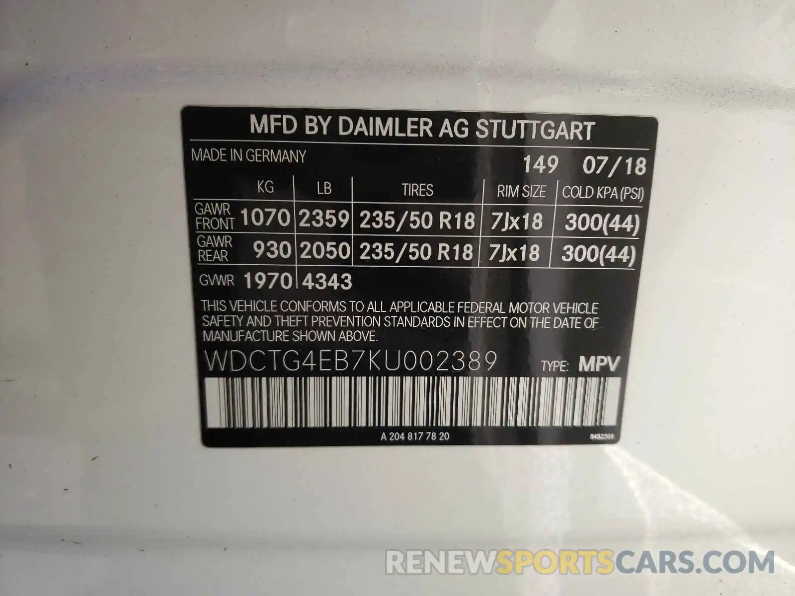 10 Photograph of a damaged car WDCTG4EB7KU002389 MERCEDES-BENZ GLA-CLASS 2019