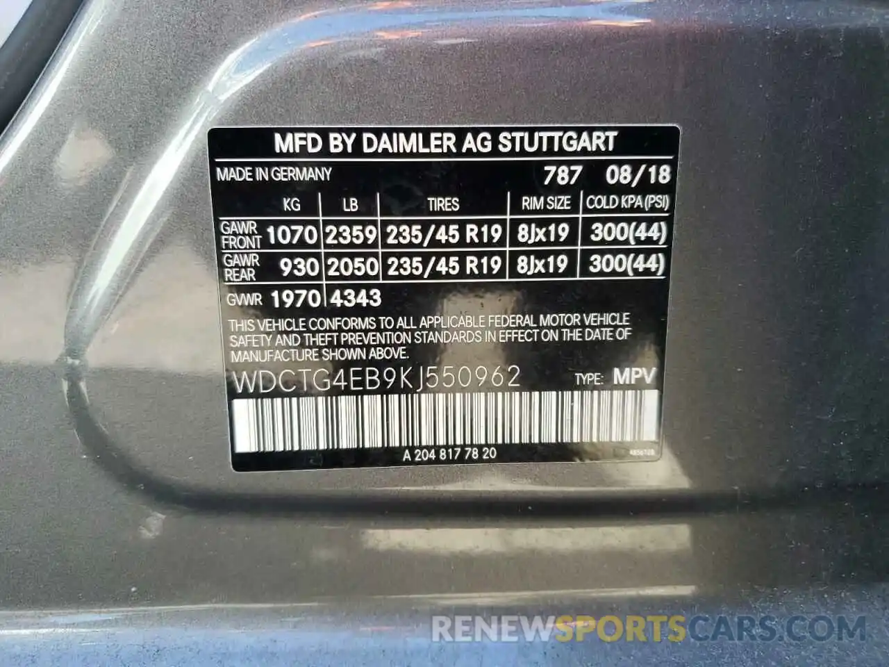 12 Photograph of a damaged car WDCTG4EB9KJ550962 MERCEDES-BENZ GLA-CLASS 2019