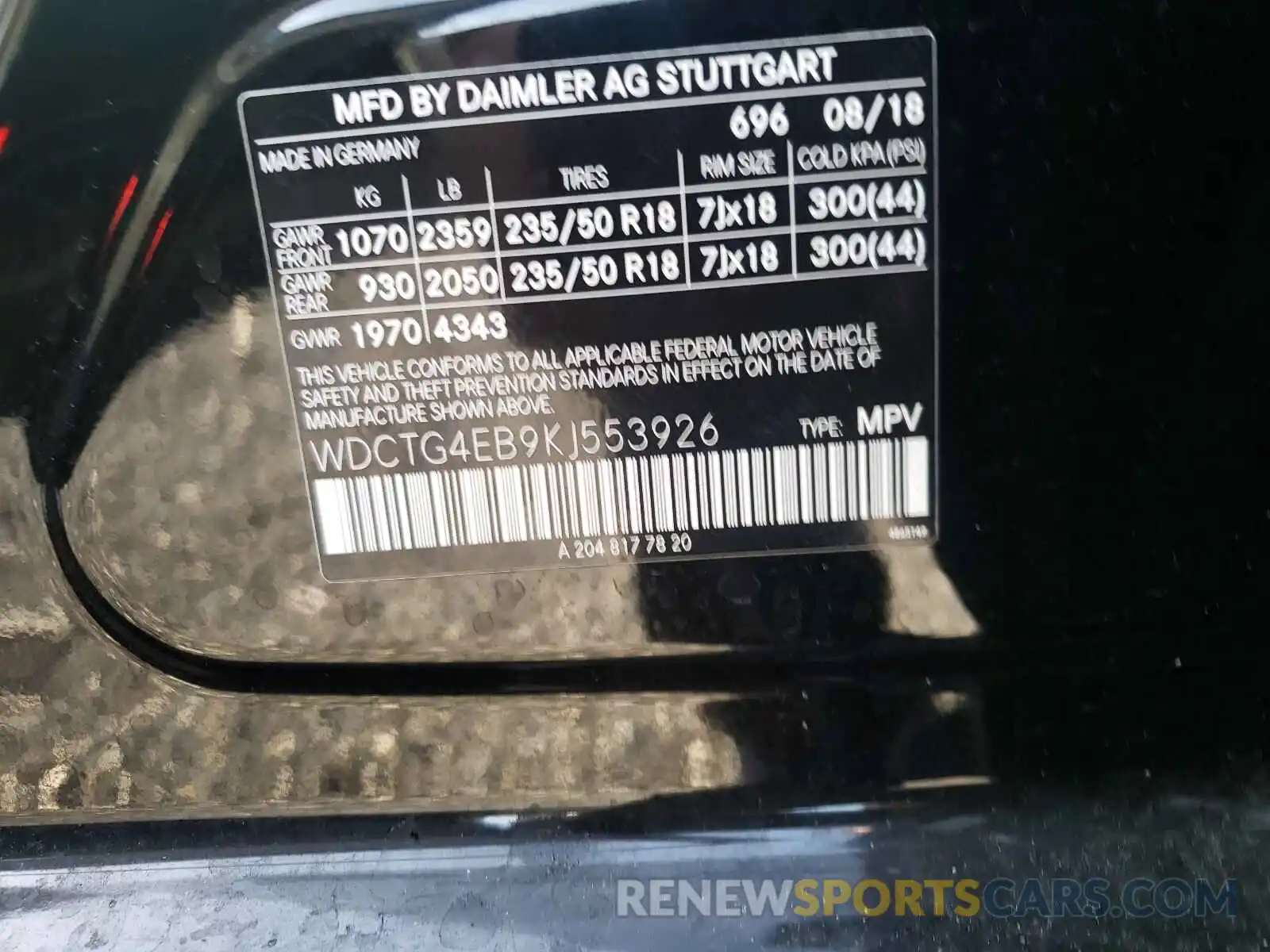 10 Photograph of a damaged car WDCTG4EB9KJ553926 MERCEDES-BENZ GLA-CLASS 2019