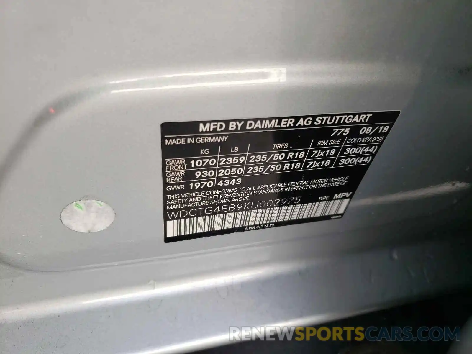 10 Photograph of a damaged car WDCTG4EB9KU002975 MERCEDES-BENZ GLA-CLASS 2019