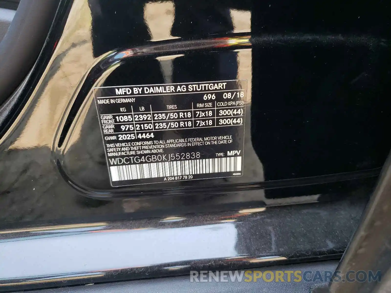 10 Photograph of a damaged car WDCTG4GB0KJ552838 MERCEDES-BENZ GLA-CLASS 2019