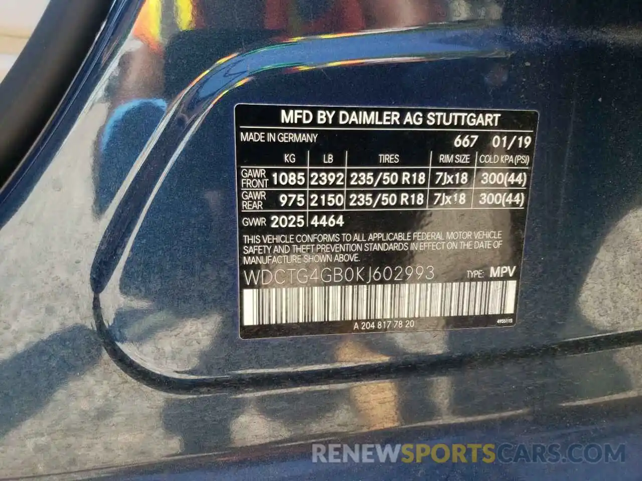 10 Photograph of a damaged car WDCTG4GB0KJ602993 MERCEDES-BENZ GLA-CLASS 2019