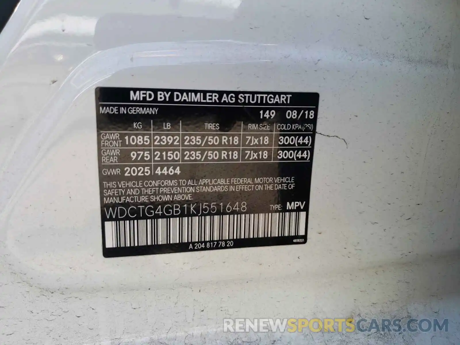 10 Photograph of a damaged car WDCTG4GB1KJ551648 MERCEDES-BENZ GLA-CLASS 2019