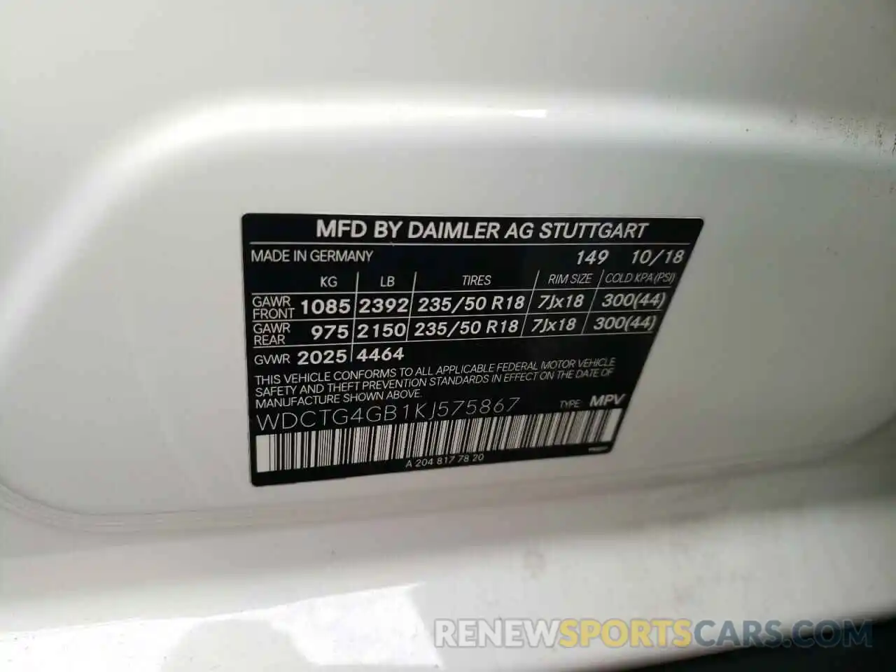 10 Photograph of a damaged car WDCTG4GB1KJ575867 MERCEDES-BENZ GLA-CLASS 2019