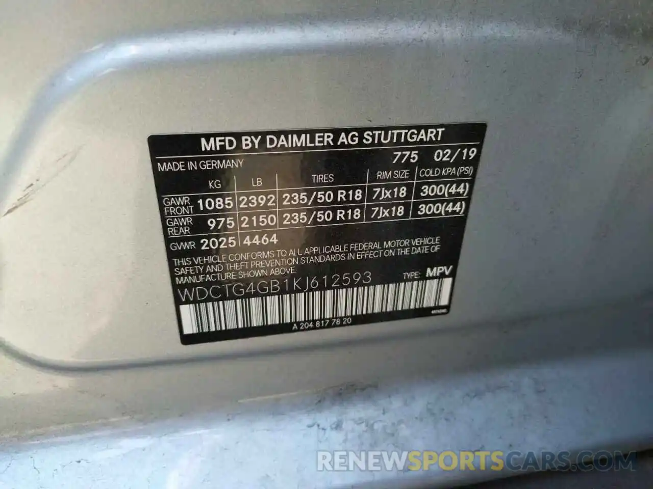 10 Photograph of a damaged car WDCTG4GB1KJ612593 MERCEDES-BENZ GLA-CLASS 2019