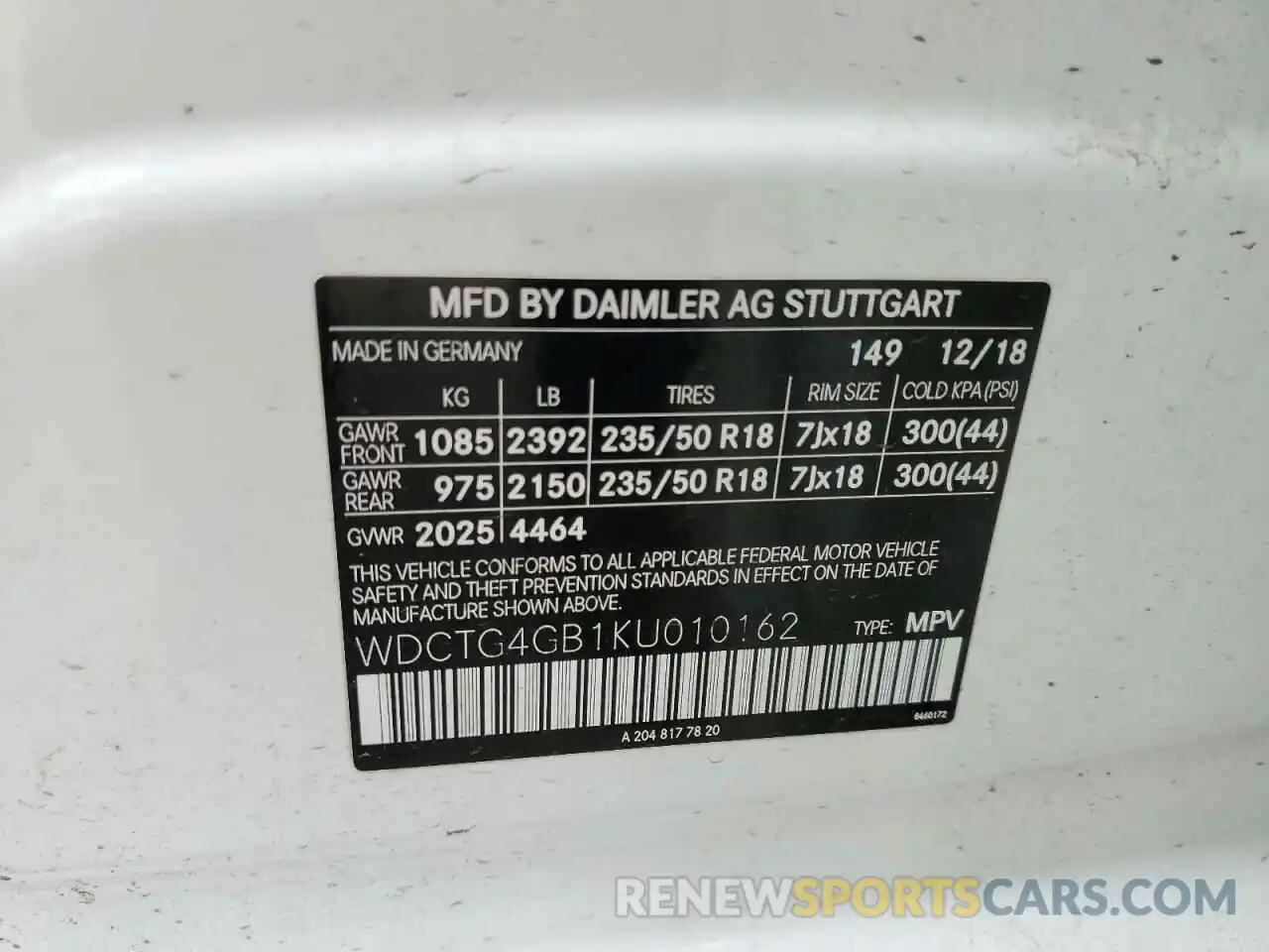 10 Photograph of a damaged car WDCTG4GB1KU010162 MERCEDES-BENZ GLA-CLASS 2019