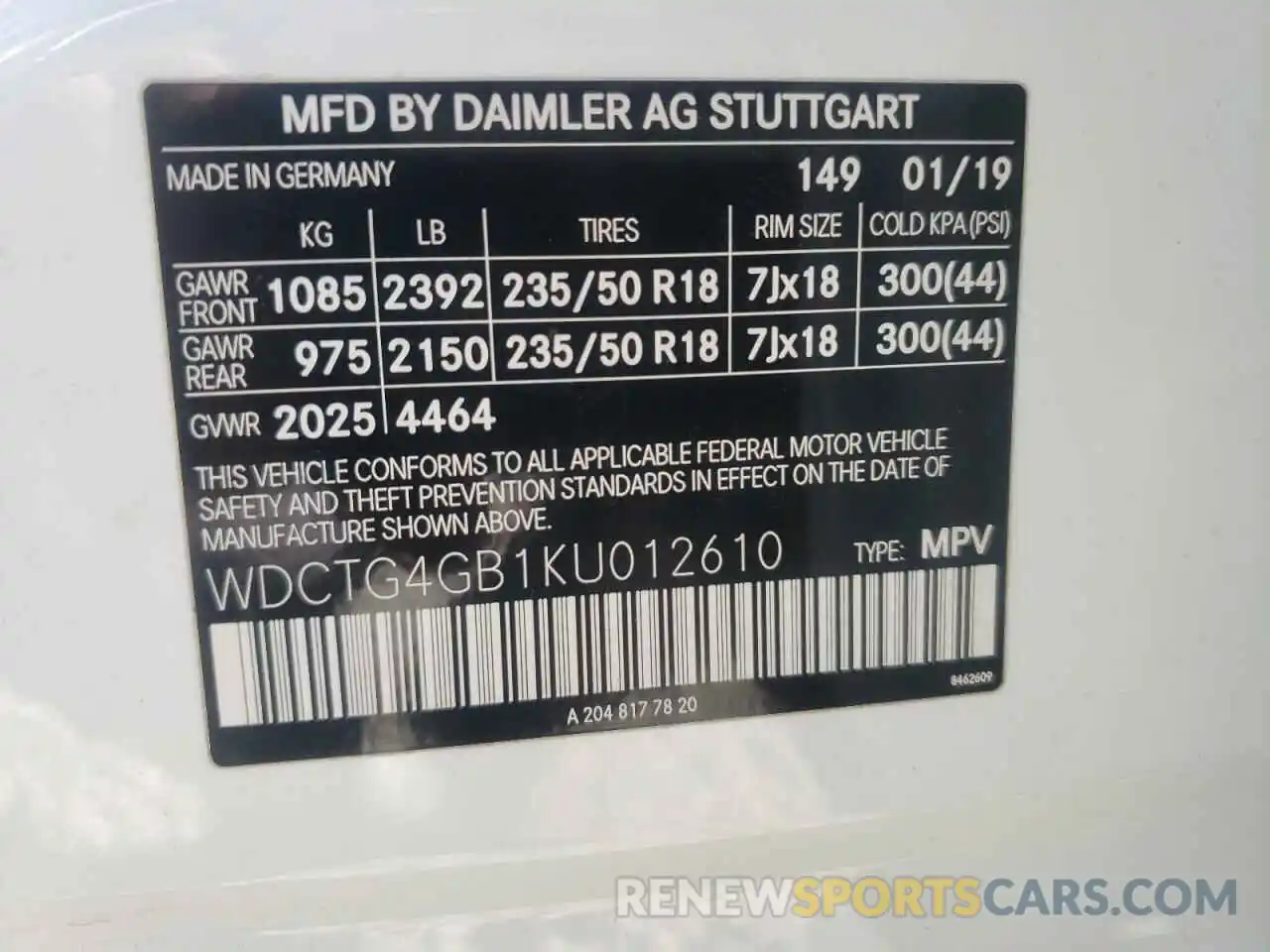 10 Photograph of a damaged car WDCTG4GB1KU012610 MERCEDES-BENZ GLA-CLASS 2019