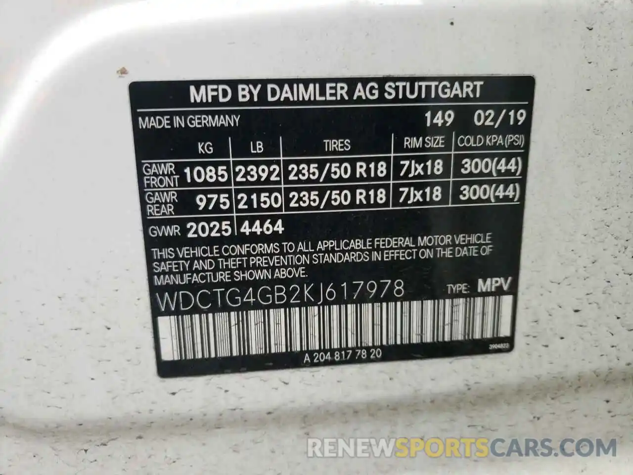 10 Photograph of a damaged car WDCTG4GB2KJ617978 MERCEDES-BENZ GLA-CLASS 2019