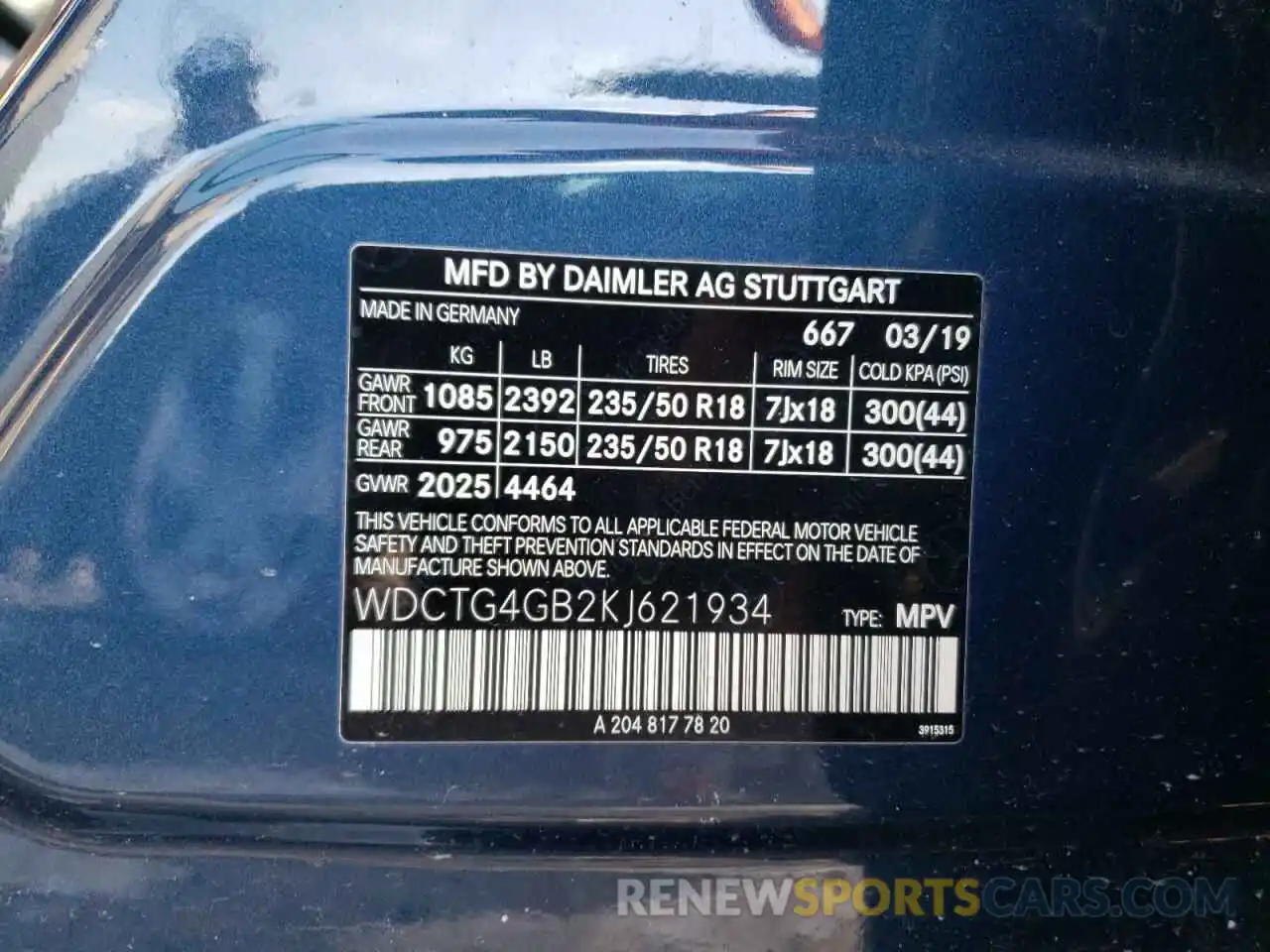 10 Photograph of a damaged car WDCTG4GB2KJ621934 MERCEDES-BENZ GLA-CLASS 2019