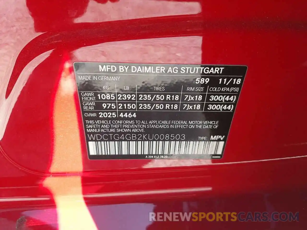 10 Photograph of a damaged car WDCTG4GB2KU008503 MERCEDES-BENZ GLA-CLASS 2019